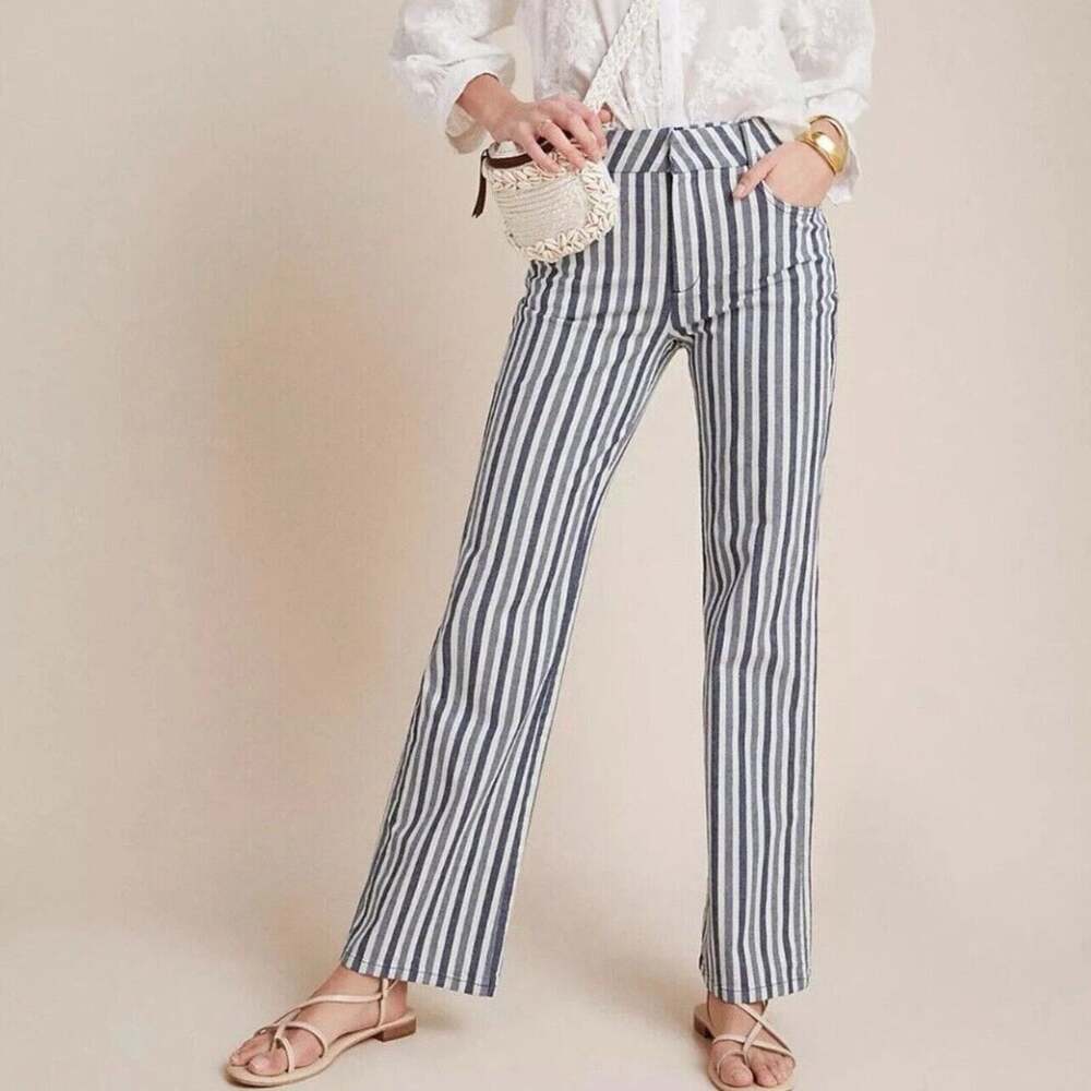 By Anthropologie Alena Women Size 26 Vertical Blue & White Striped Bootcut Pants